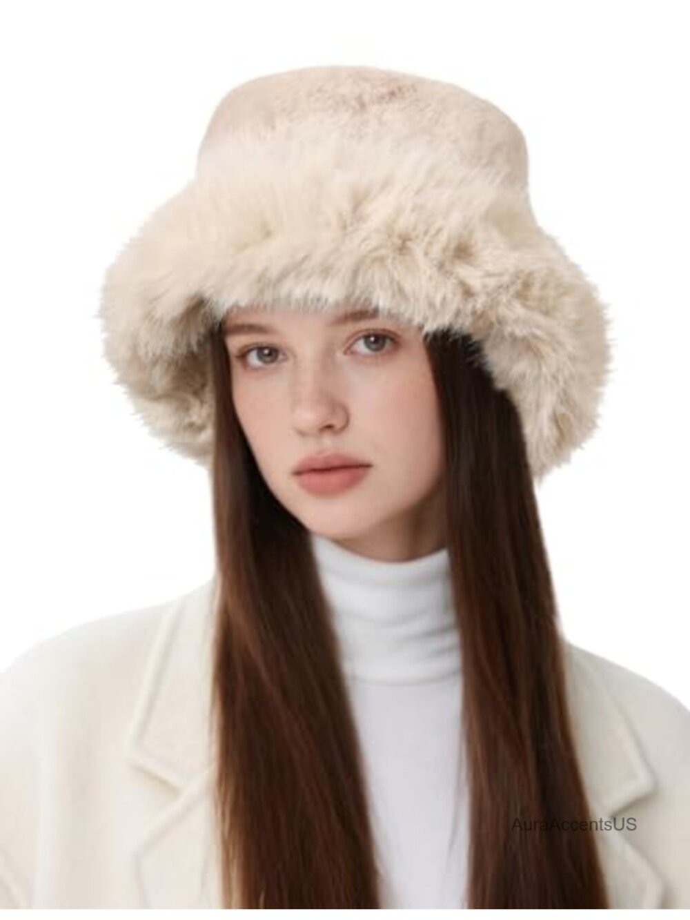 Fuzzy Faux Fur Bucket Hat Wide Brim Winter Ear Warmer Women's Snow Cap